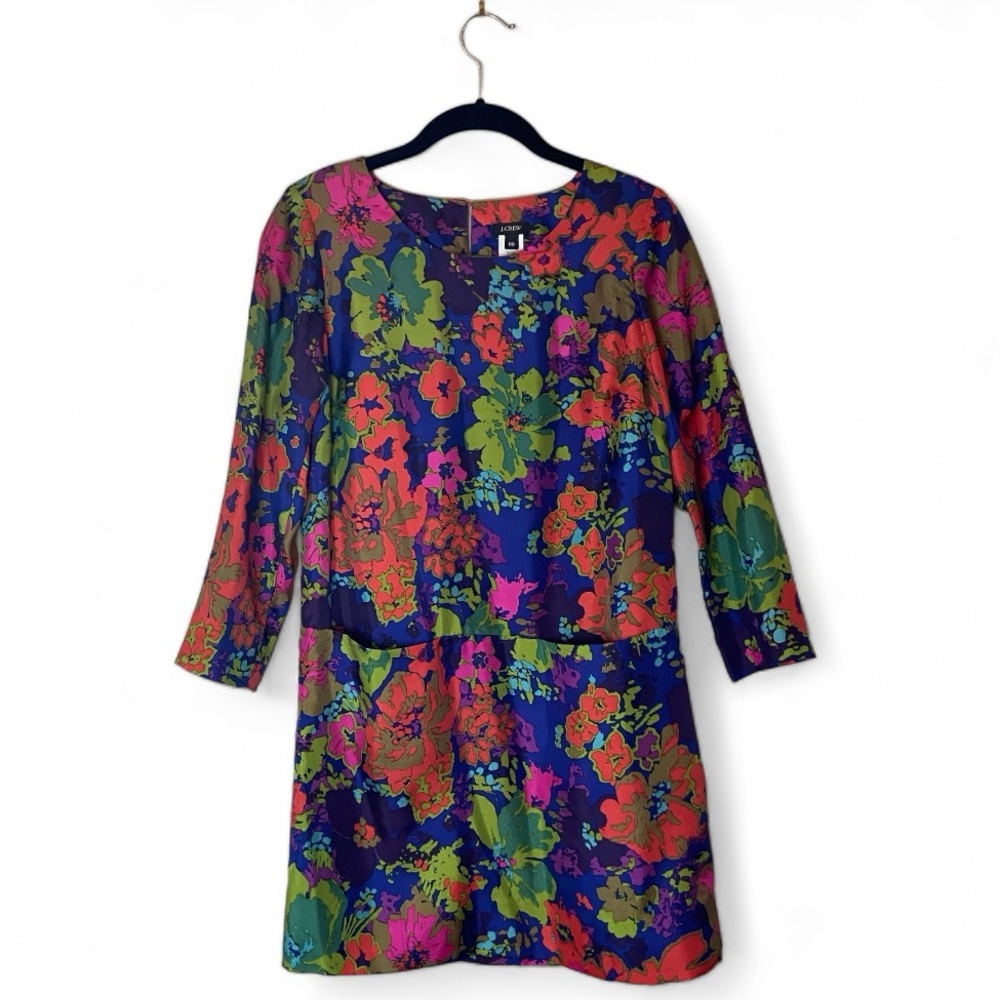 J Crew silk shift dress, Jules Ashbury , vibrant floral, size 00, EUC - Picture 3 of 8